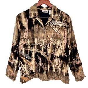 Chicos Design Sz Small US 4/6 0 Fall Autumn Leaves Wearable Art Jacket Coat Top
